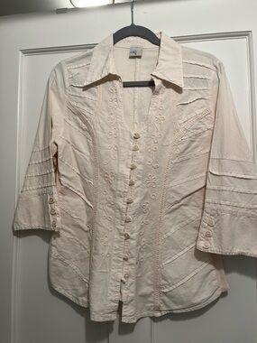 Giocam Cotton Button Down Top Blouse Shirt XL (Runs Small) crochet & embroidery